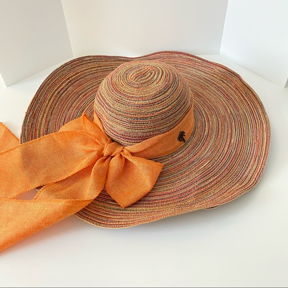Sun ‘N’ Sand Accessories - Sun ‘N’ Sand Women’s Wide Brim Straw Multicolor Hat With Orange Bow EUC